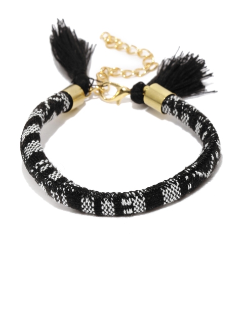 

OOMPH Black & White Fabric Woven Bracelet with Tassels