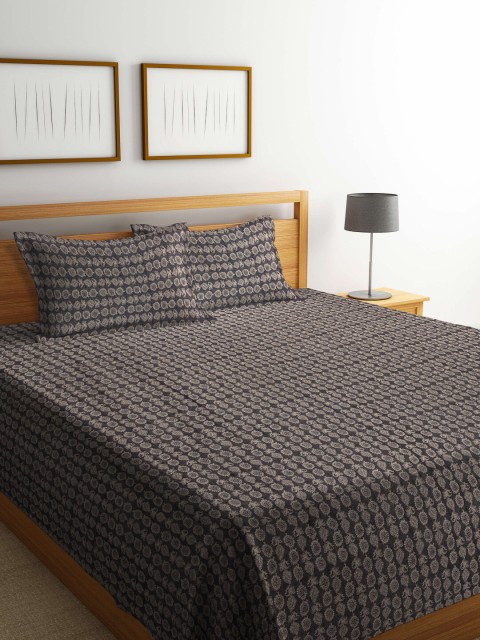 

KLOTTHE Blue Woven-Design Pure Cotton Double King Bed Cover With 2 Pillow Covers