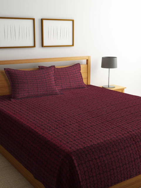 

KLOTTHE Maroon Woven Design Double King Pure Cotton Bed Cover With 2 Pillow Covers