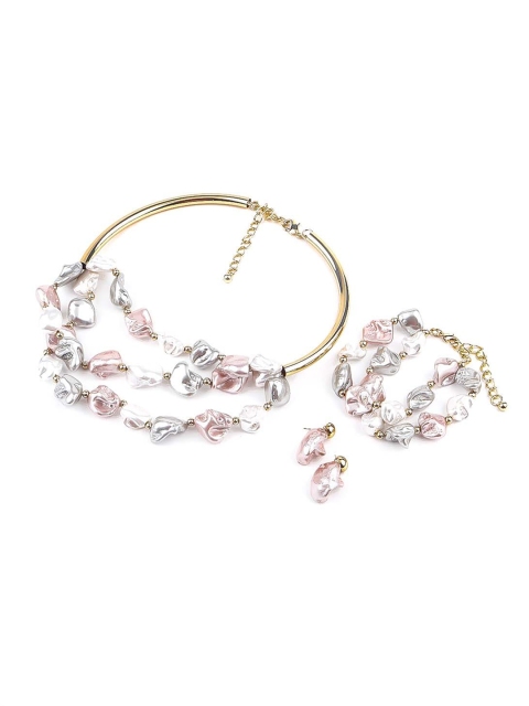 

ODETTE Gold-Toned & Pink Beaded Jewellery Set