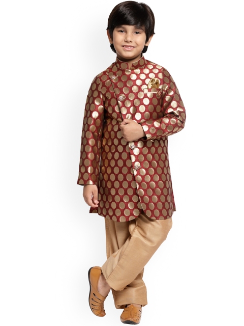 

MAXENCE Boys Red & Gold-Coloured Printed Sherwani