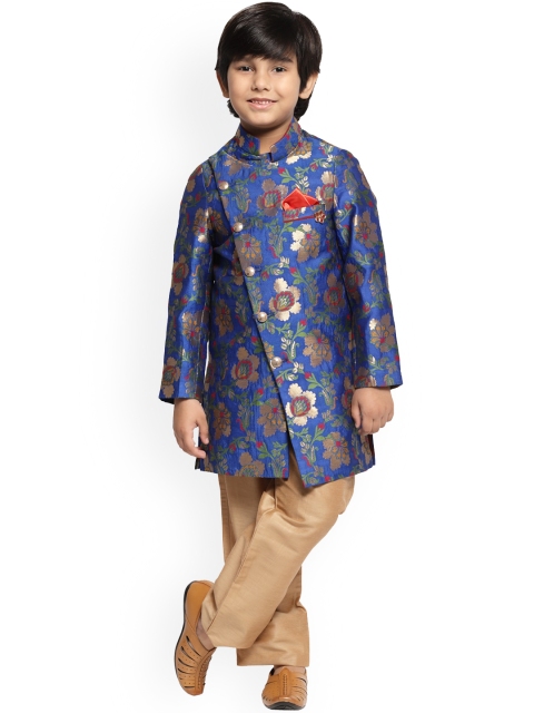 

MAXENCE Boys Blue & RedMAXENCE Boys Navy Blue & Red Printed Silk Sherwani