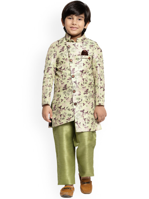 

MAXENCE Boys Green Printed Sherwani With Pyjama