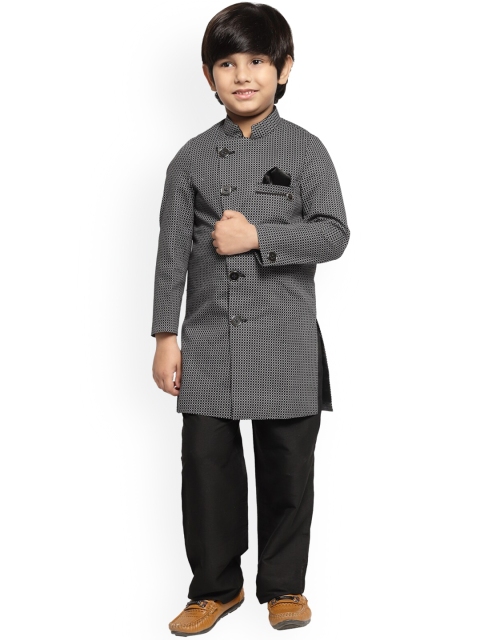 

MAXENCE Boys Black & White Printed Sherwani Set