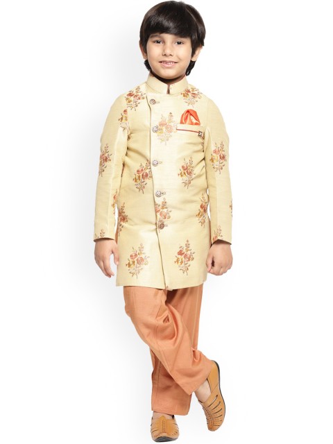 

MAXENCE Boys Beige & Orange Printed Silk Sherwani