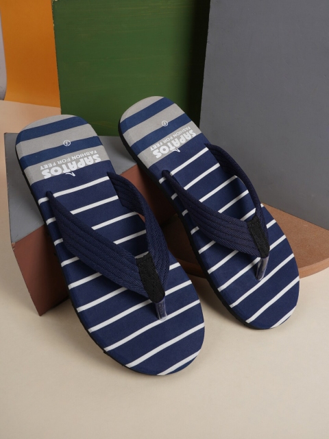 

SAPATOS Men Navy Blue & White Striped Thong Flip-Flops