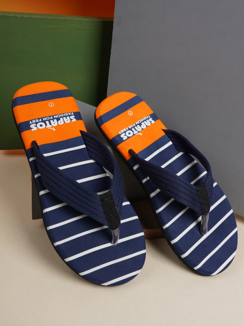 

SAPATOS Men Orange & Navy Blue Striped Slip-On Slippers