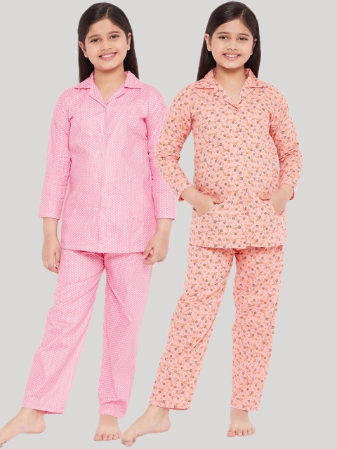 

KYDZI Girls Peach & Pink Printed Cotton Night Suit