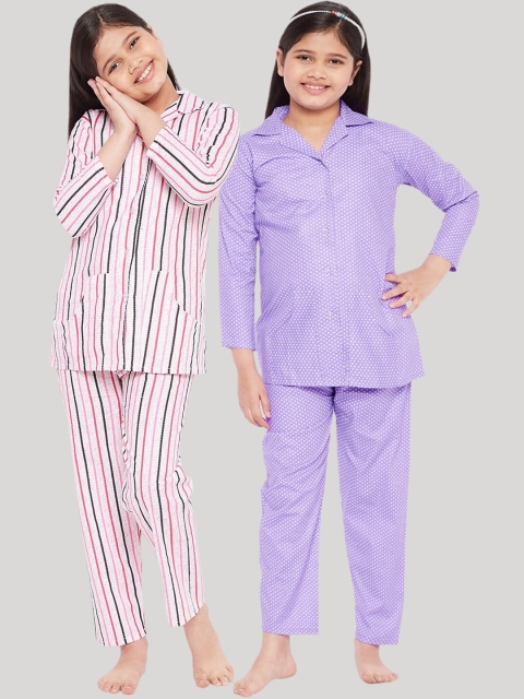 

KYDZI Girls Violet & Pink Printed Night suits