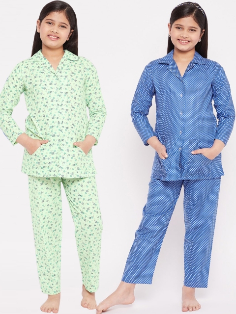 

KYDZI Girls Pack Of 2 Blue & White Printed Night suit