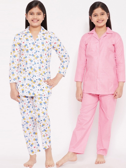 

KYDZI Girls Pack of 2 Pink & White Printed Night suits