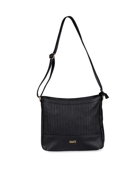 

OsaiZ Black Textured Structured Sling Bag with Quilted