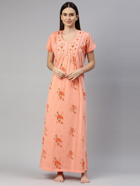 

GOLDSTROMS Women Peach-Coloured Printed Maxi Nightdress