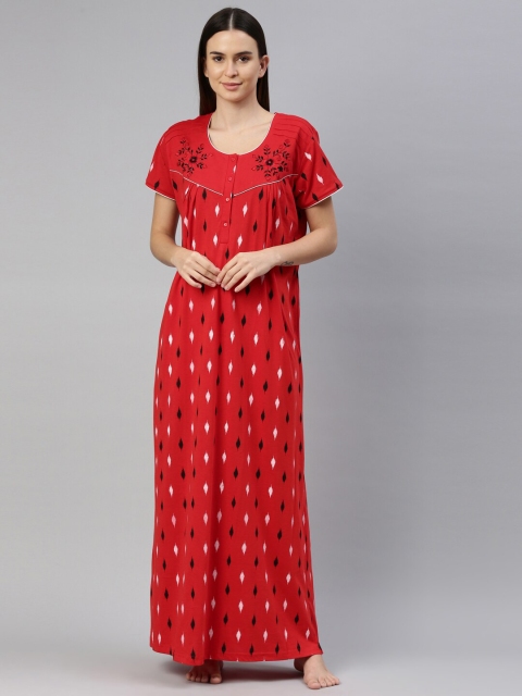 

GOLDSTROMS Women Red Printed Maxi Nightdress