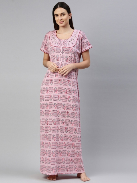 

GOLDSTROMS Women Pink & Blue Printed Maxi Nightdress