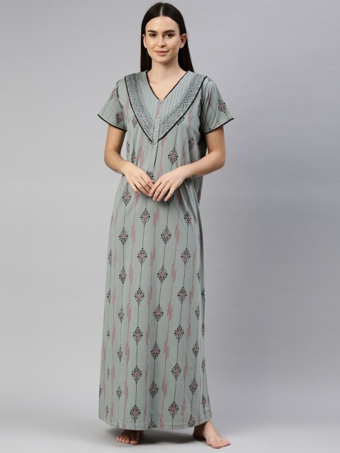 

GOLDSTROMS Women Grey Printed Maxi Nightdress