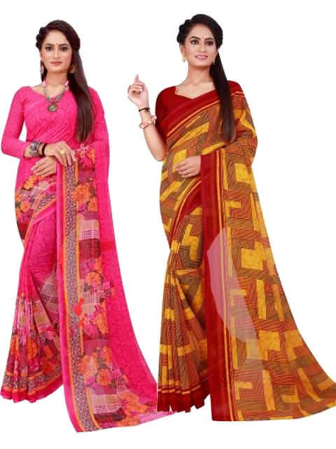 

KALINI Set Of 2 Maroon & Red Floral Pure Georgette Saree