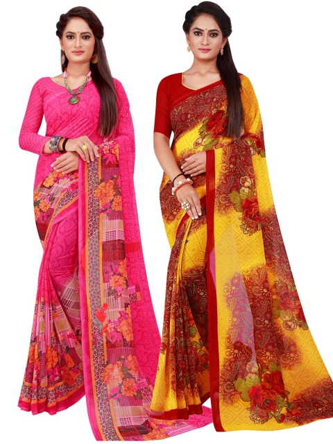 

KALINI Maroon & Magenta Set of 2 Floral Printed Georgette Saree