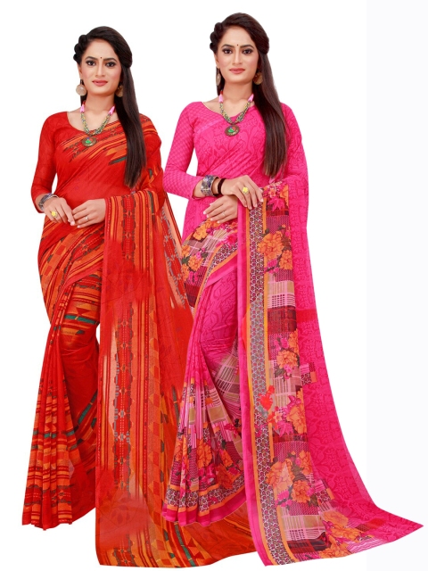 

KALINI Magenta & Red Printed Pure Georgette Saree