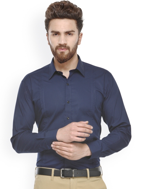 

Hancock Men Navy Slim Fit Semiformal Shirt, Navy blue