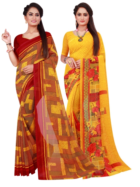 

Florence Pack Of 2 Maroon & Red Floral Pure Georgette Saree