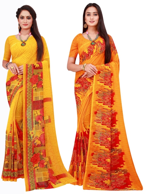 

Florence Orange & Yellow Set of 2 Floral Printed Georgette Saree