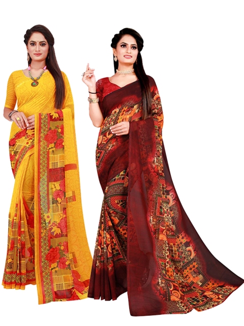 

Florence Yellow & Maroon Printed Pure Georgette Saree Pack Of 2