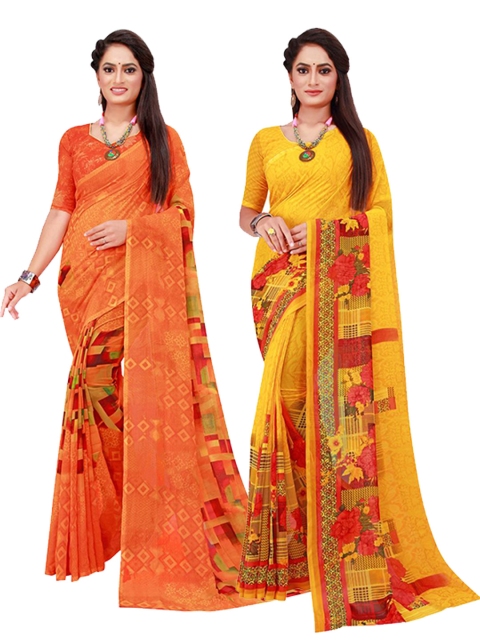

Florence Orange & Yellow Printed Pure Georgette Saree Pack Of 2