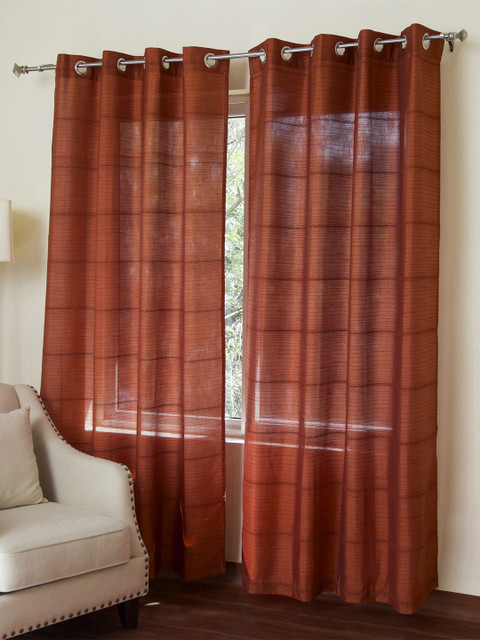 

ROSARA HOME Maroon Striped Set of 2 Regular Door Curtains