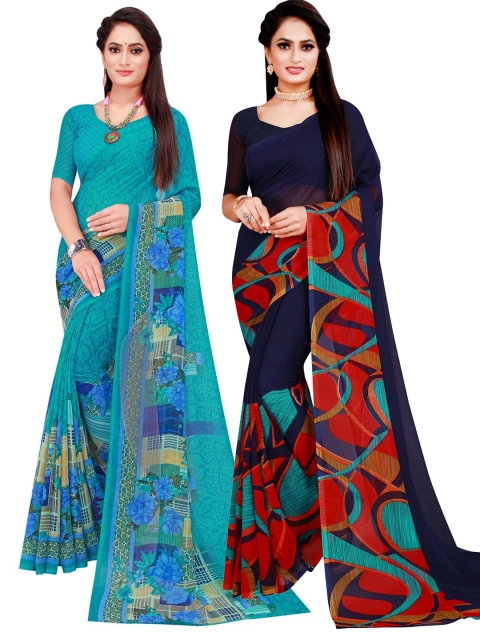 

Florence Pack Of 2 Navy Blue & Red Floral Pure Georgette Sarees