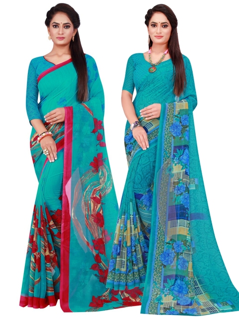 

Florence Pack Of 2 Turquoise Blue & Green Pure Georgette Saree