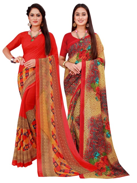 

Florence Red & Tan Printed Pure Georgette Saree