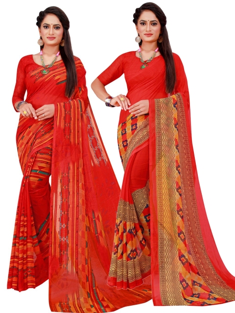 

Florence Red & Yellow Set of 2 Floral Printed Georgette Saree