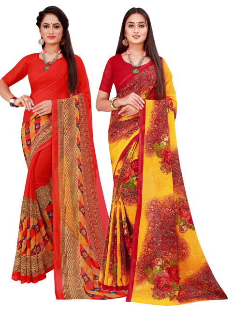 

Florence Pack Of 2 Red & Maroon Floral Pure Georgette Saree