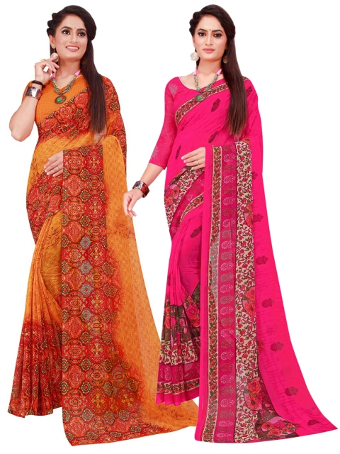 

Florence Orange & Magenta Set of 2 Floral Printed Georgette Saree