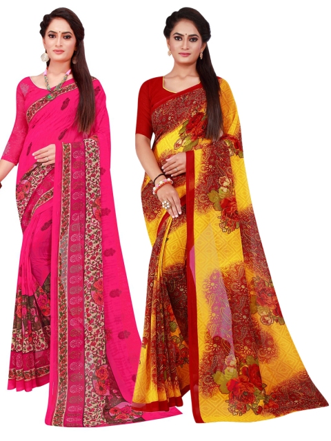 

Florence Maroon & Magenta Set Of 2 Floral Pure Georgette Saree