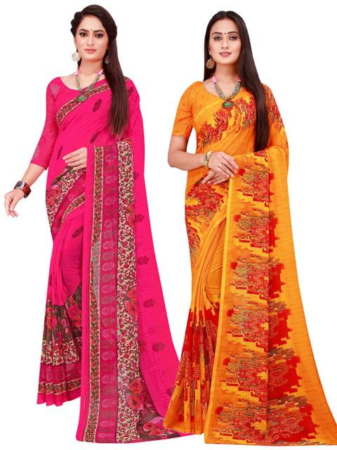 

Florence Orange & Magenta Printed Pure Georgette Saree