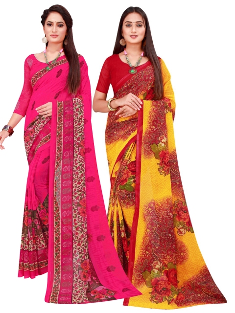 

Florence Magenta & Yellow Floral Printed Pure Georgette Saree Pack Of 2