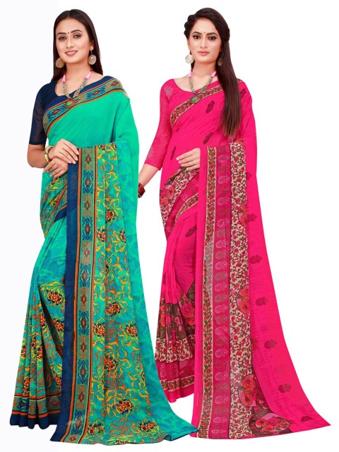 

Florence Pack of 2 Green & Magenta Floral Pure Georgette Sarees