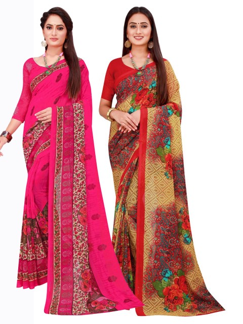 

Florence Magenta & Brown Printed Pure Georgette Saree