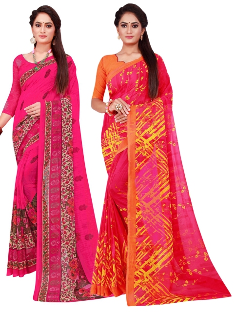 

Florence Magenta & Orange Printed Pure Georgette Saree Pack Of 2