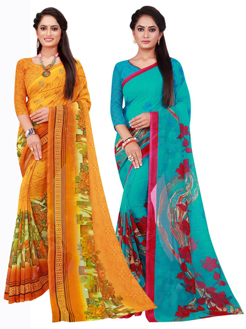 

KALINI Pack Of 2 Yellow & Pink Pure Georgette Saree