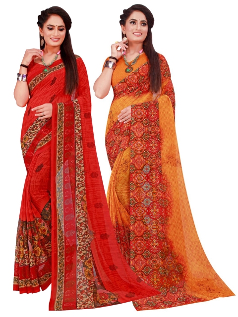 

KALINI Orange & Red Set Of 2 Pure Georgette Saree