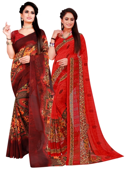 

KALINI Pack Of 2 Red & Brown Pure Georgette Saree