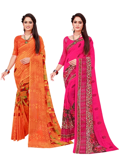 

KALINI Orange & Magenta Printed Pure Georgette Saree