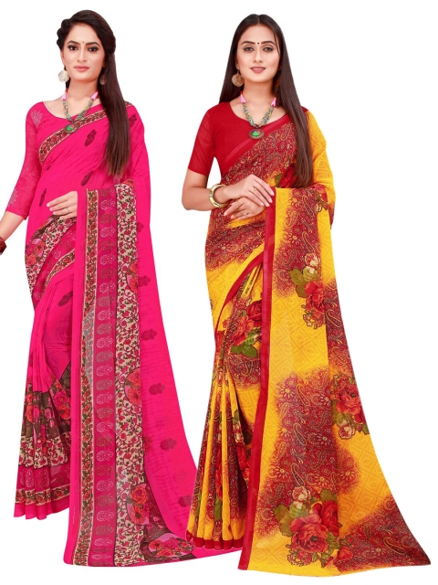 

KALINI Pack Of 2 Pure Georgette Sarees, Magenta