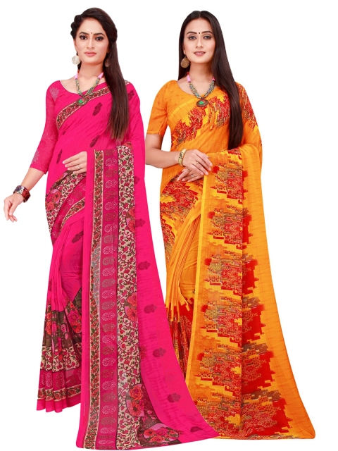 

KALINI Orange & Magenta Printed Pure Georgette Saree