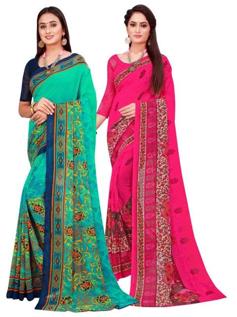 

KALINI Green & Magenta Pure Georgette Saree