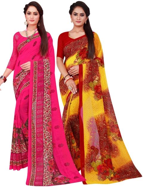 

KALINI Pack Of 2 Maroon & Magenta Pure Georgette Saree