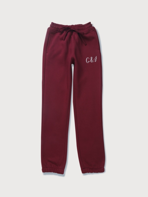 

Gini and Jony Girls Maroon Solid Cotton Joggers
